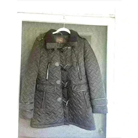 Cole Haan Women Large Thermore Ecodown Quilted Coat Lamb Skin Trim Parka Black - Picture 1 of 15